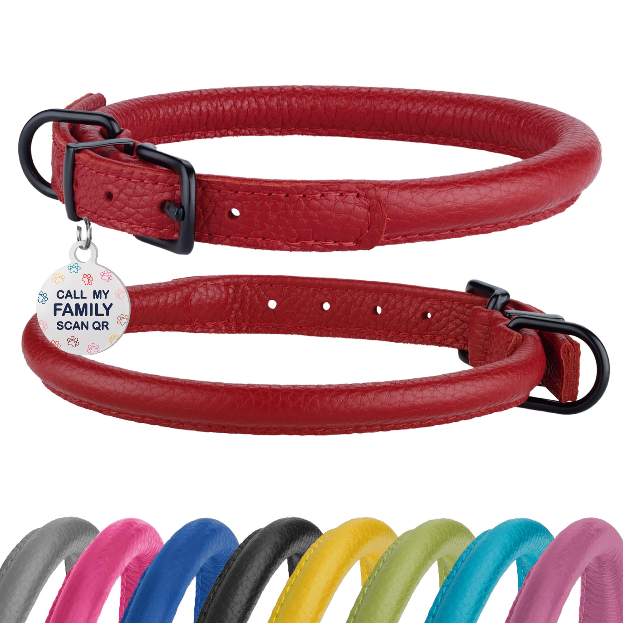 BRONZEDOG rolled-leather-collar imperial red closeup highlighting soft leather and sturdy hardware
