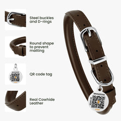 BRONZEDOG rolled leather collar neck-measure view aids accurate sizing