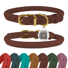BronzeDog rolled leather collar in Cognac Brown ready for durable everyday wear.