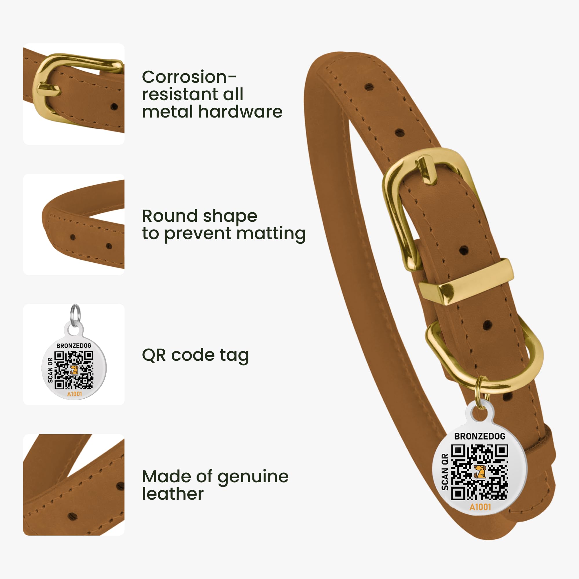 BronzeDog coral pink rolled leather collar with rounded shape minimizes fur tangling