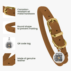 BronzeDog coral pink rolled leather collar with rounded shape minimizes fur tangling