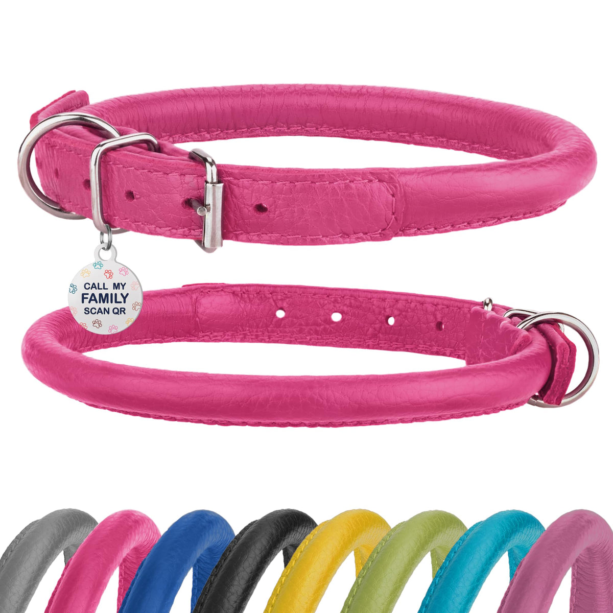 BRONZEDOG rolled-leather pink collar for 19-22 inch necks, soft and comfortable