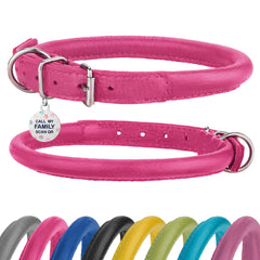 BRONZEDOG rolled-leather pink collar for 19-22 inch necks, soft and comfortable