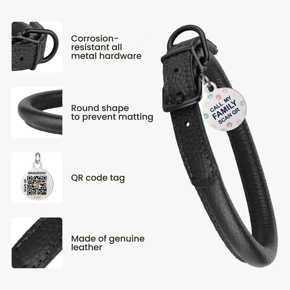 BronzeDog soft-rolled-leather-strap demonstrates fur-friendly design reducing matting.