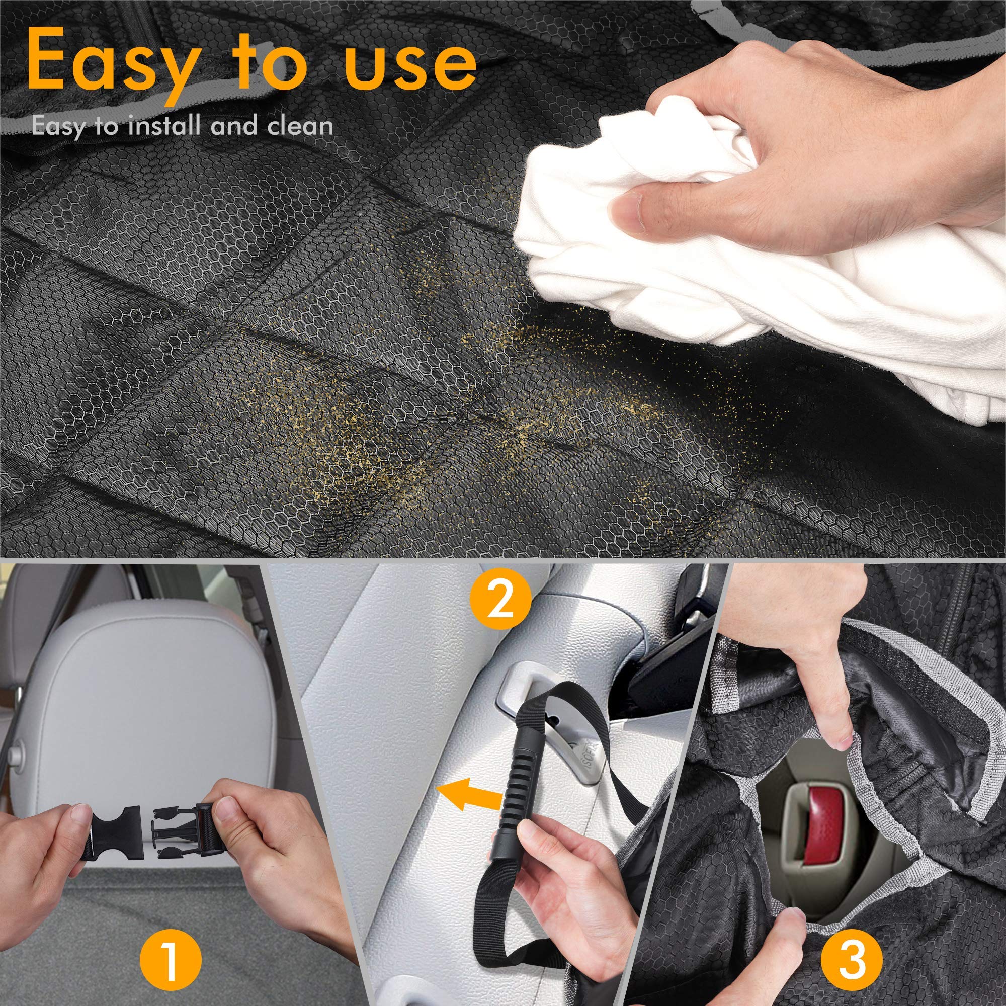 BRONZEMAN heavy-duty back seat cover resists juice and mud from kids' daily use.