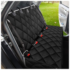 BRONZEMAN waterproof back seat cover keeps pet messes off upholstery on road trips.