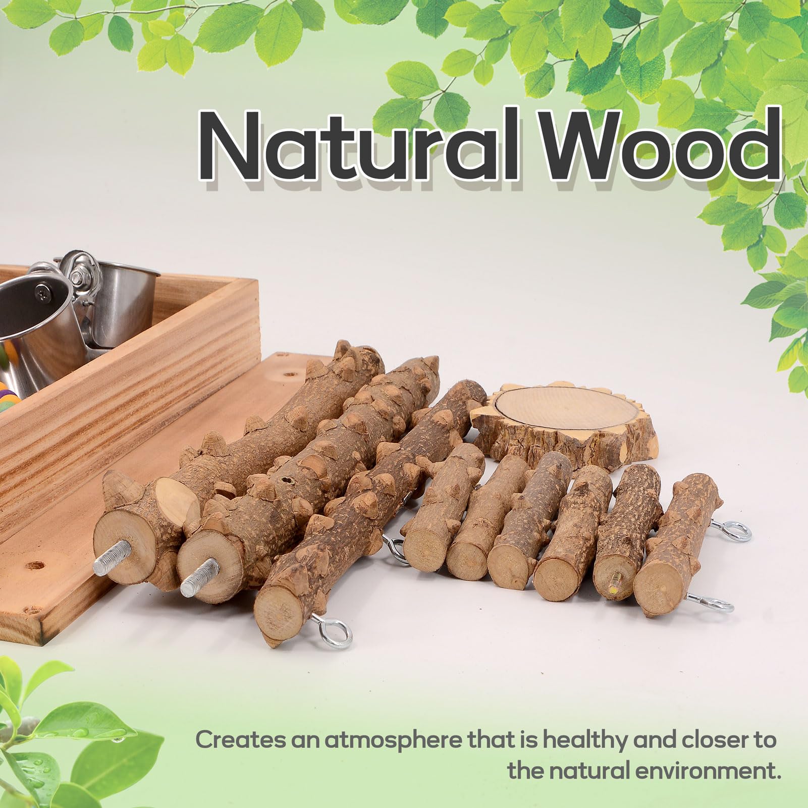 BRSLAIF Bird Playground natural wood texture adds a warm, safe feel to cages.