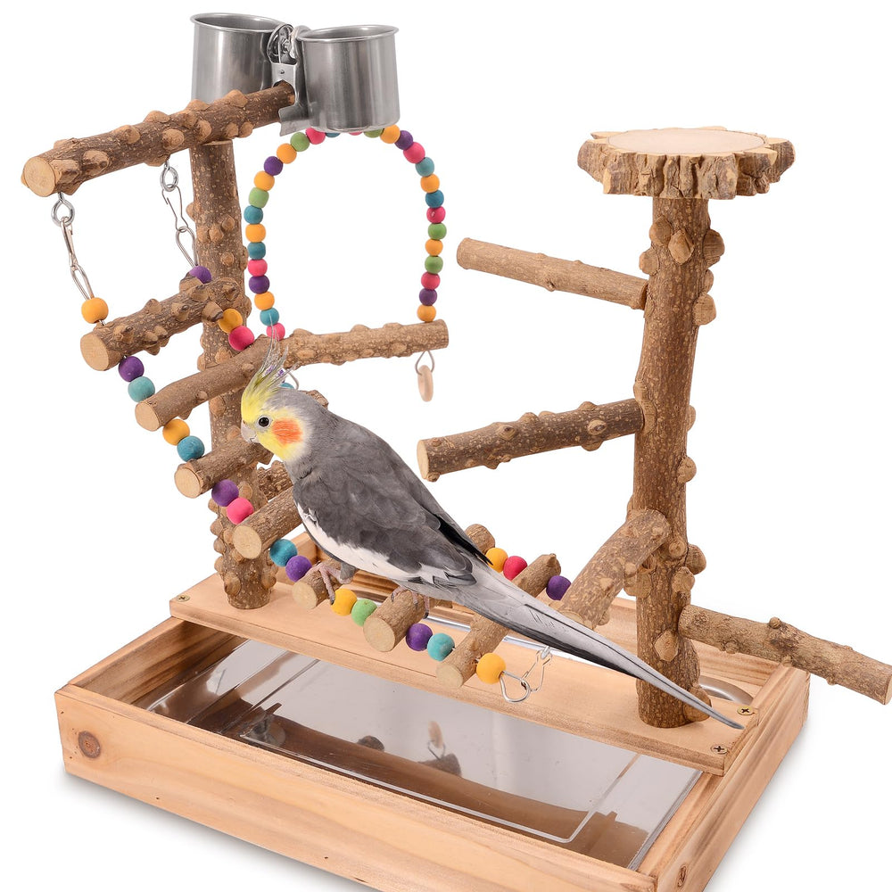 BRSLAIF Bird Playground perch stand highlights natural wood for comfortable gripping and daily play.