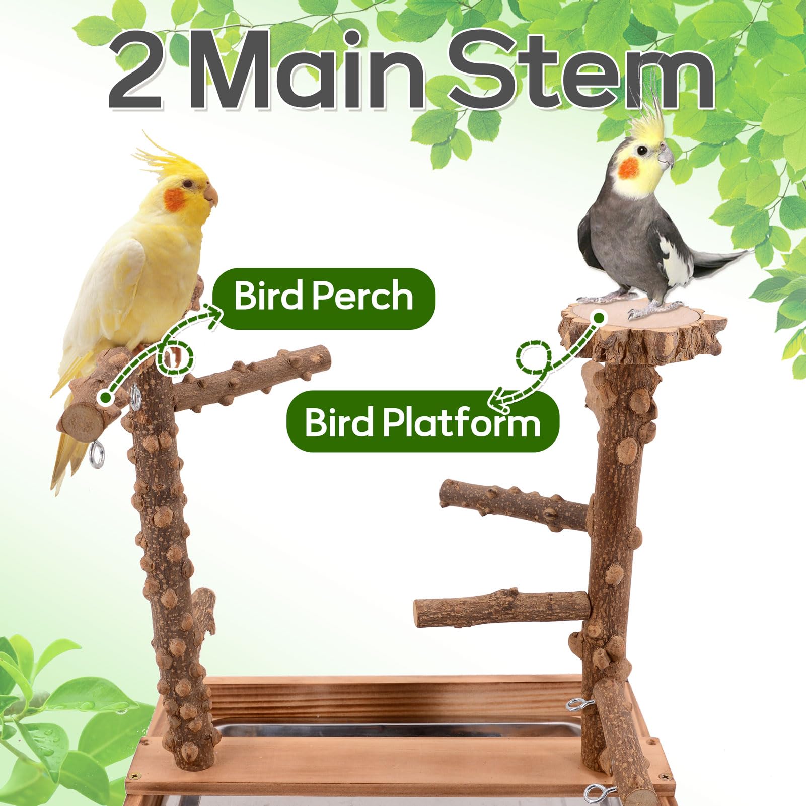 BRSLAIF Bird Playground removable tray makes cleaning quick and simple.