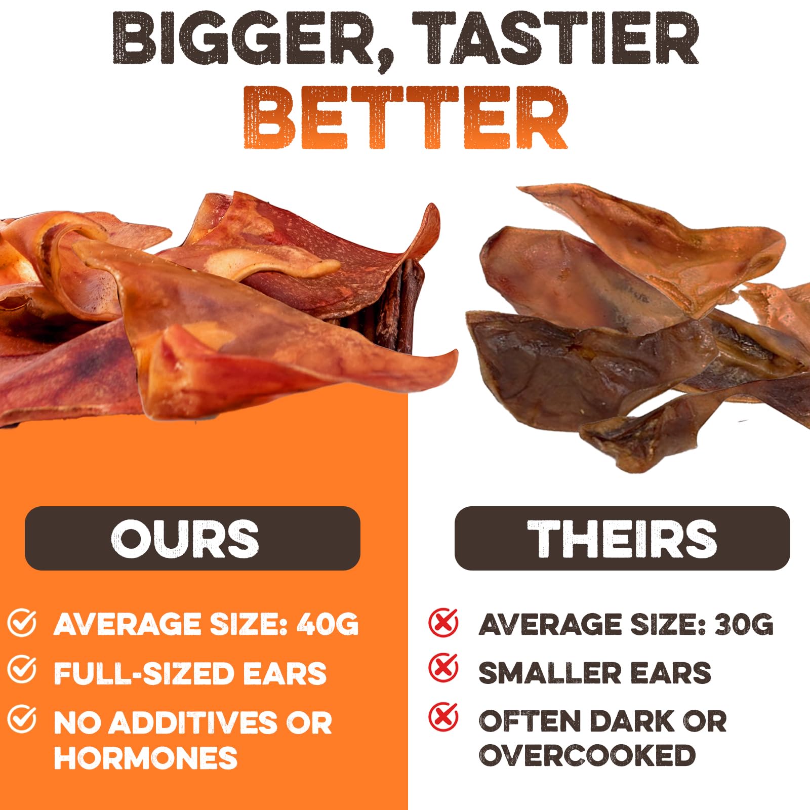 BRUTUS & BARNABY pig ears halves close-up demonstrating versatile serving options for puppies.