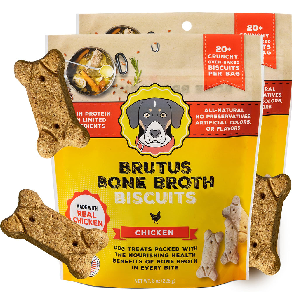 Brutus Bone Broth Biscuits Chicken front: protein-packed dog treats for everyday snacking