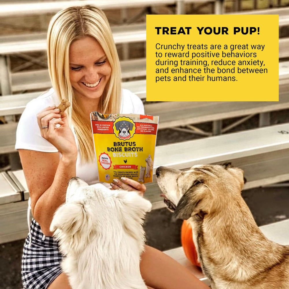 Brutus Bone Broth Biscuits puppy-senior snack shows versatile treat for all sizes.