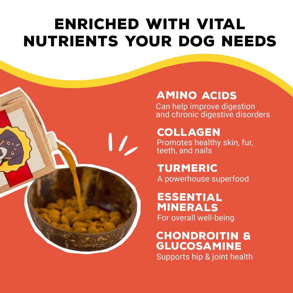 Brutus Bone Broth human grade ingredients image showcases quality and safety for pets.