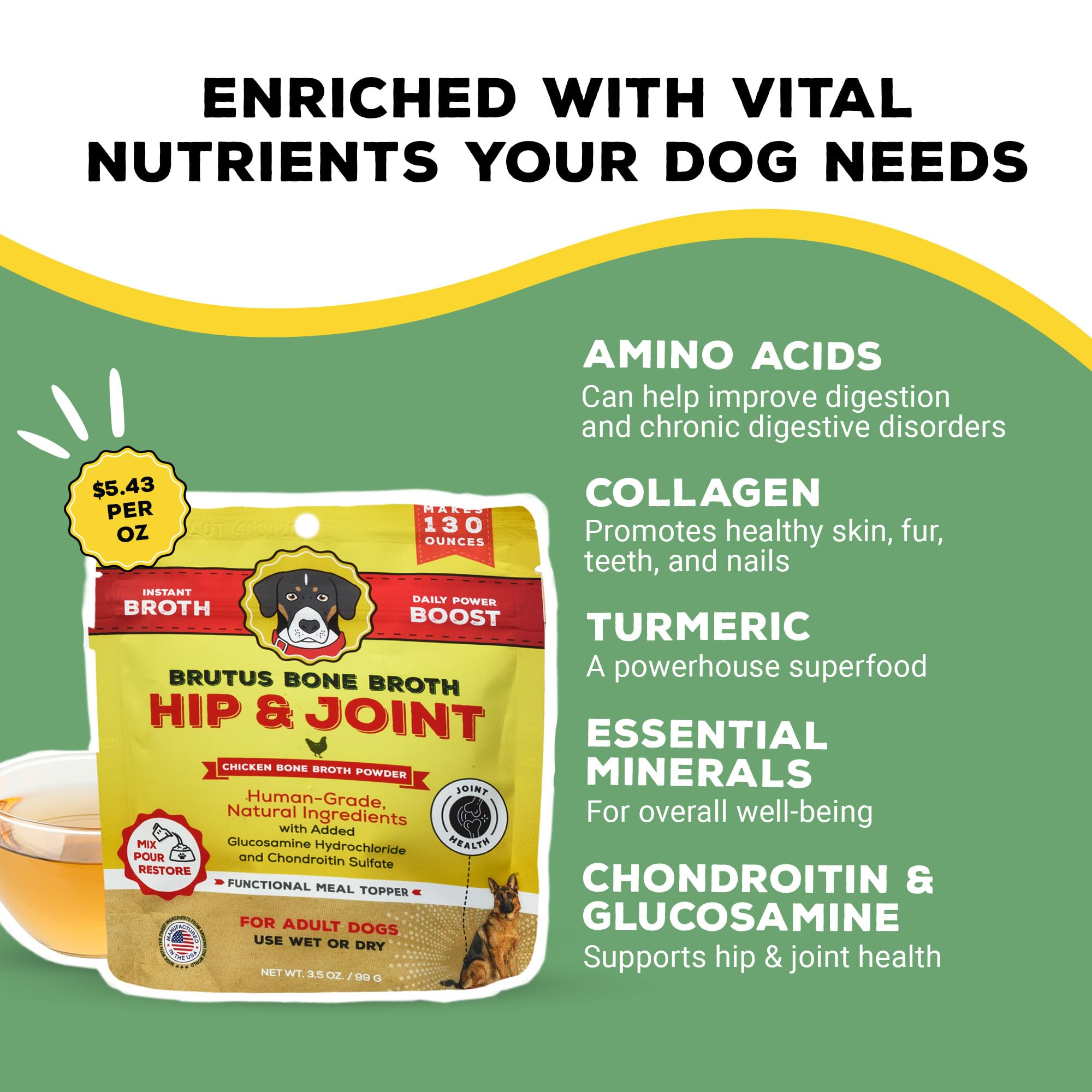 Brutus Bone Broth Powder close-up of natural ingredients for clean nutrition