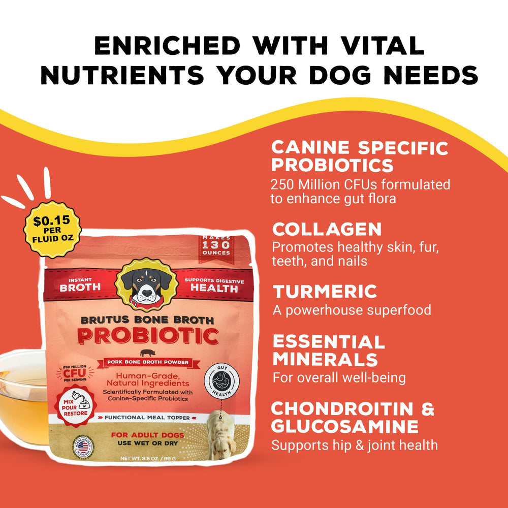 Brutus Bone Broth Powder scoop over bowl demonstrates easy prep for a flavorful broth