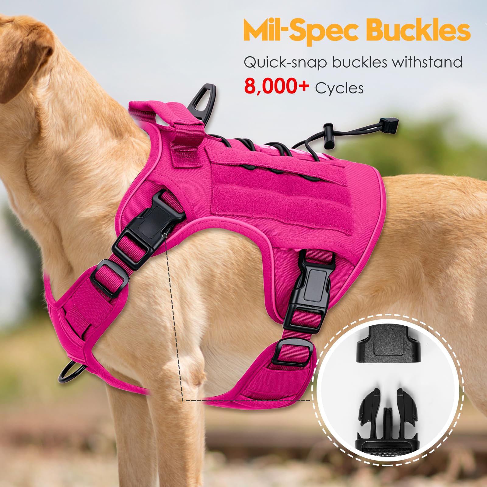 Bruvoalon harness MOLLE gear area with patches for customized canine gear.