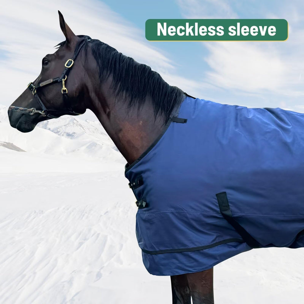 Brvoyep waterproof breathable blanket navy demonstrates dry-warm comfort during turnout.
