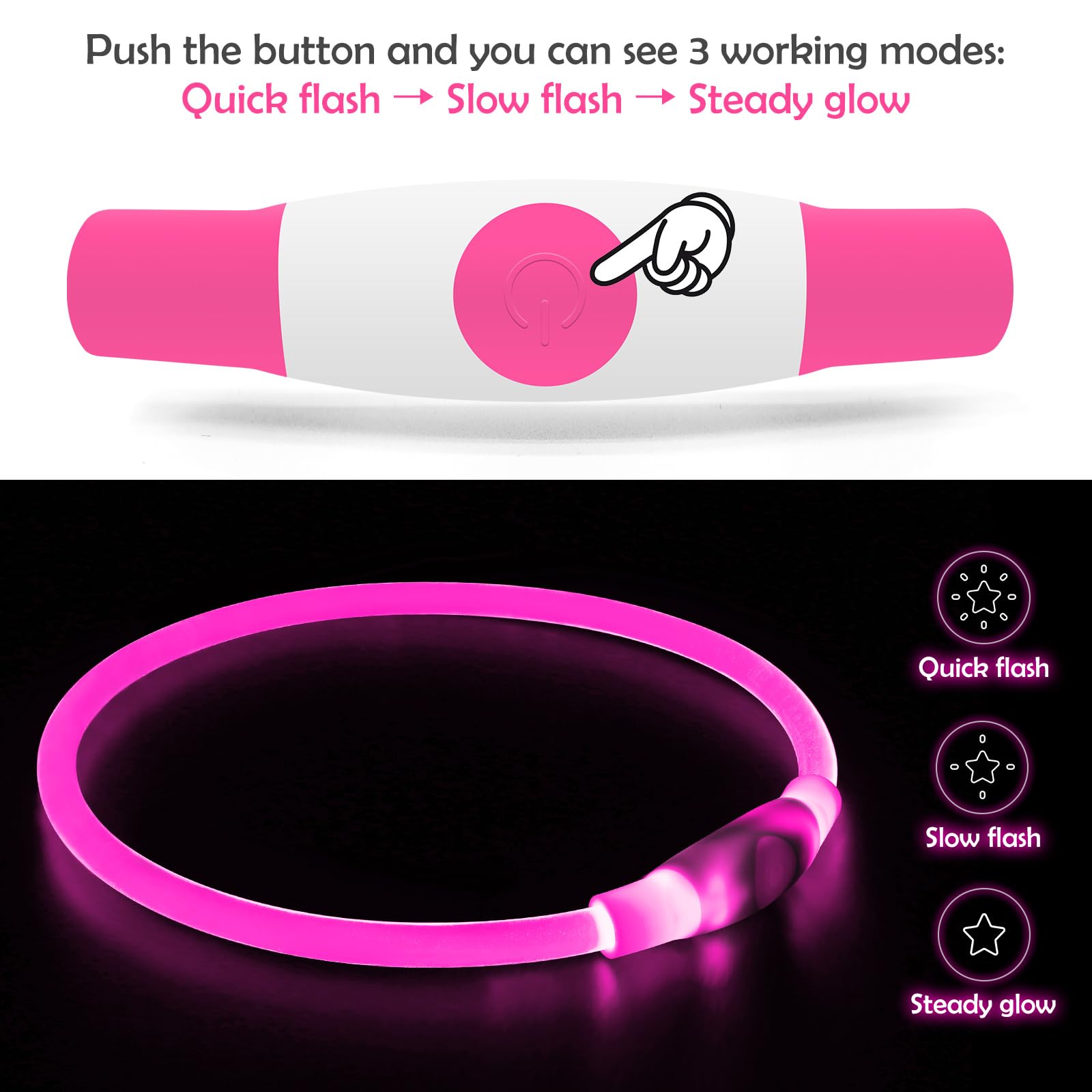 Cargador USB incluido para recarga rápida del collar LED BSEEN