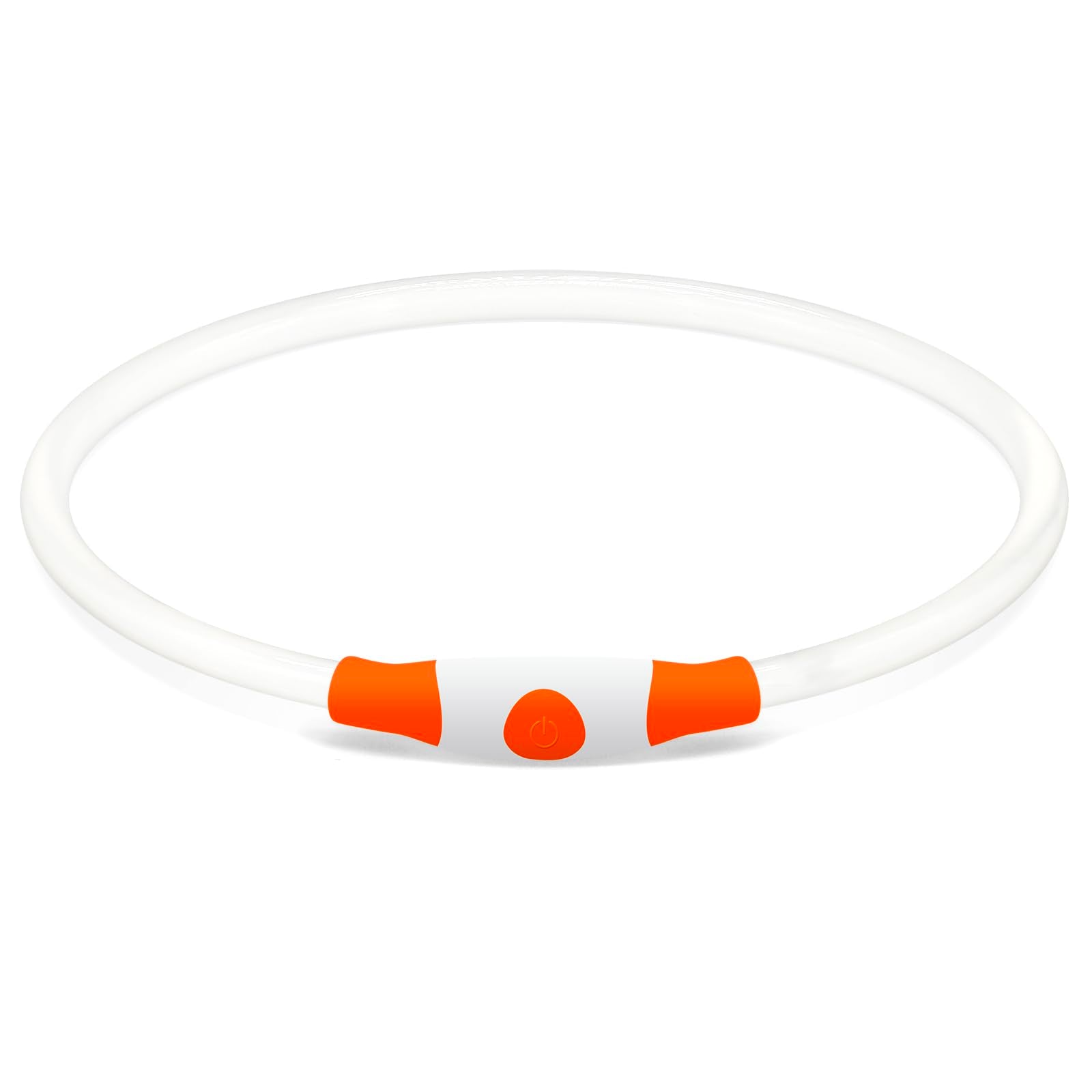 BSEEN LED dog collar in orange demonstrates multiple modes for customizable lighting.