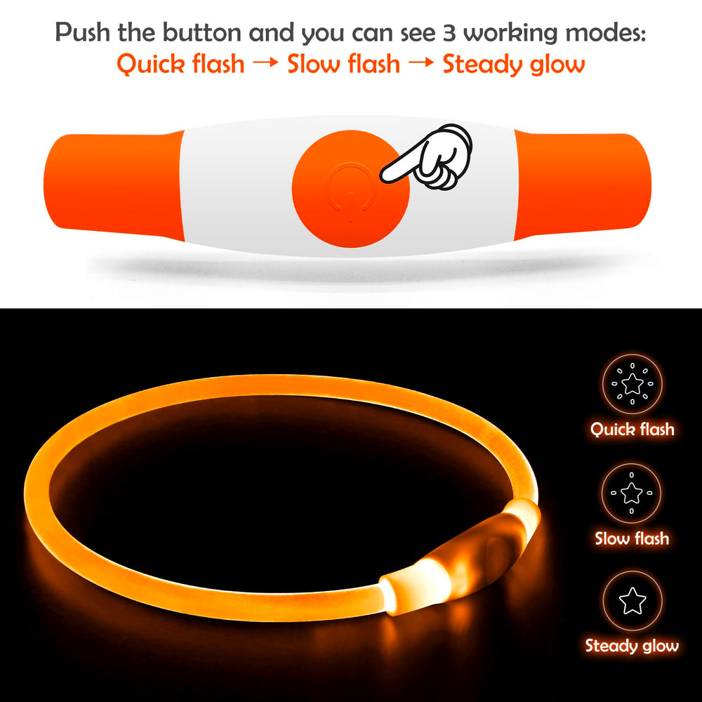 BSEEN LED dog collar orange demonstrates USB recharge for quick top-ups after walks.