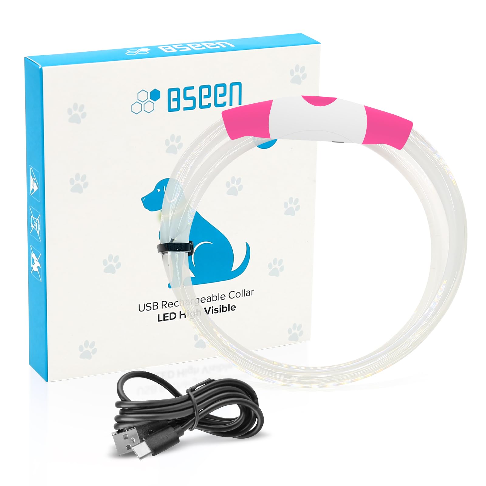 BSEEN Light Up Dog Collar pink soft TPU tube for comfortable fit
