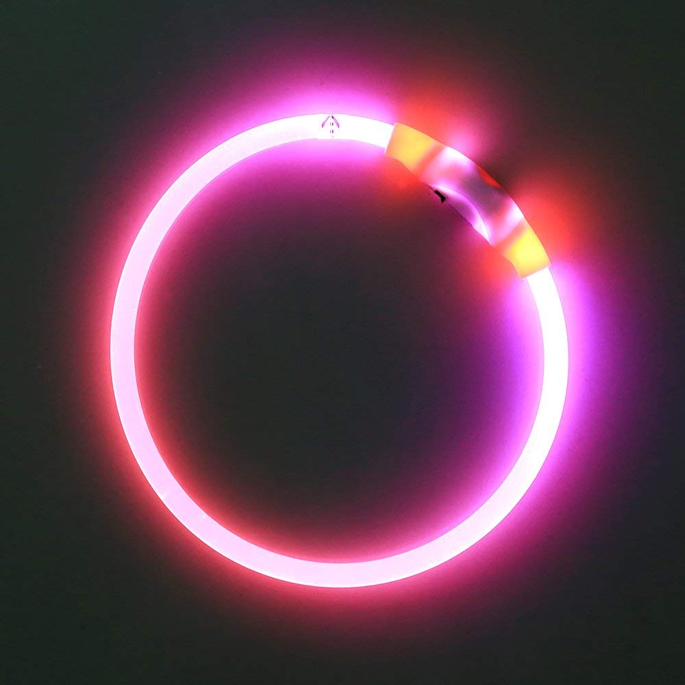 BSEEN Light Up Dog Collar pink waterproof-ready design withstands rain