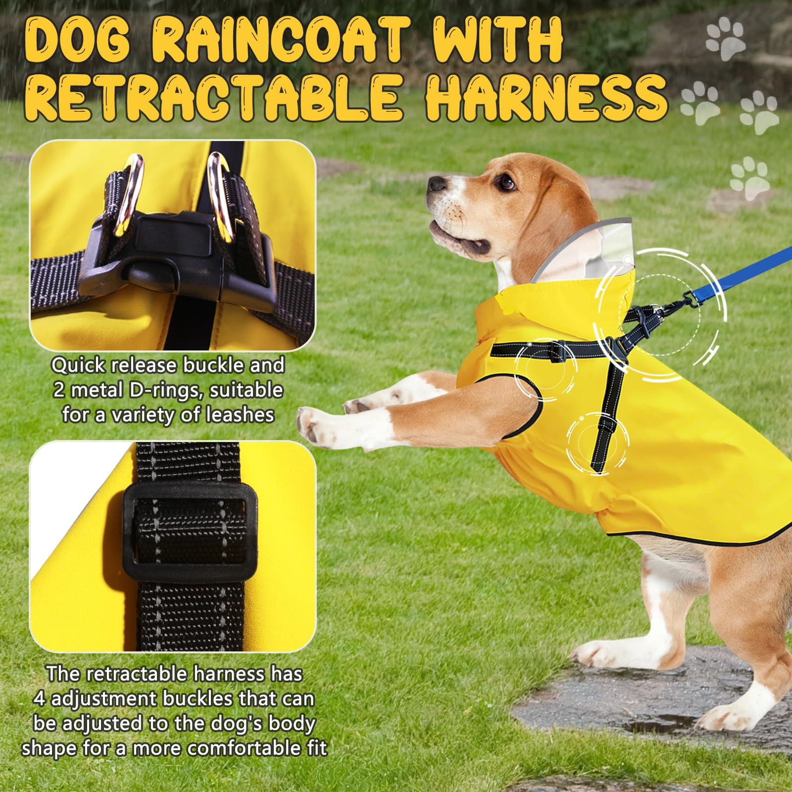 Bsemax dog raincoat removable hood provides adjustable protection from rain