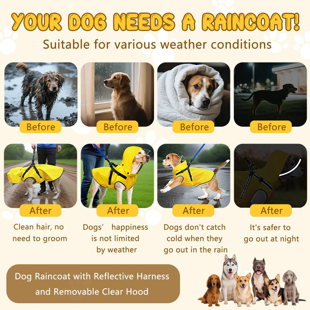 Bsemax dog raincoat yellow L chest-measure graphic demonstrates choosing the right size.