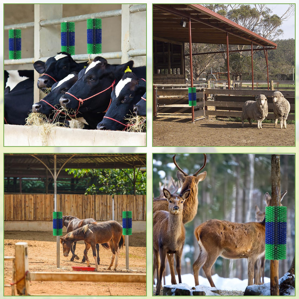 BShome livestock scratching brush green side installation shows easy fence mounting for grooming