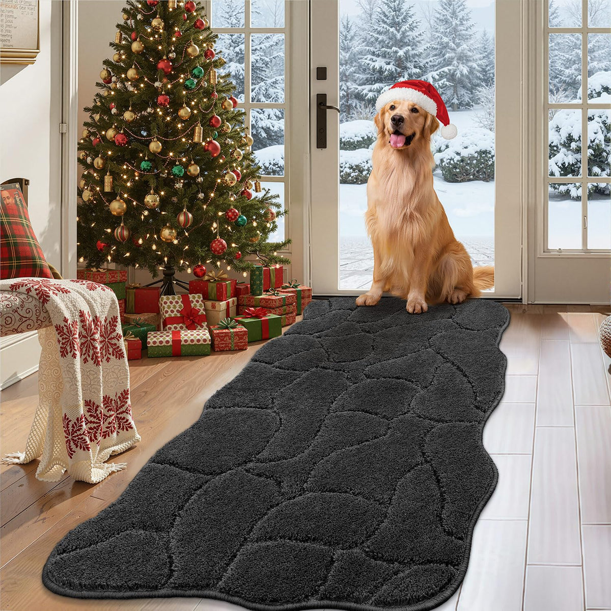 BSICPRO large dog door mat with wave edges helps absorb mud at the entry.