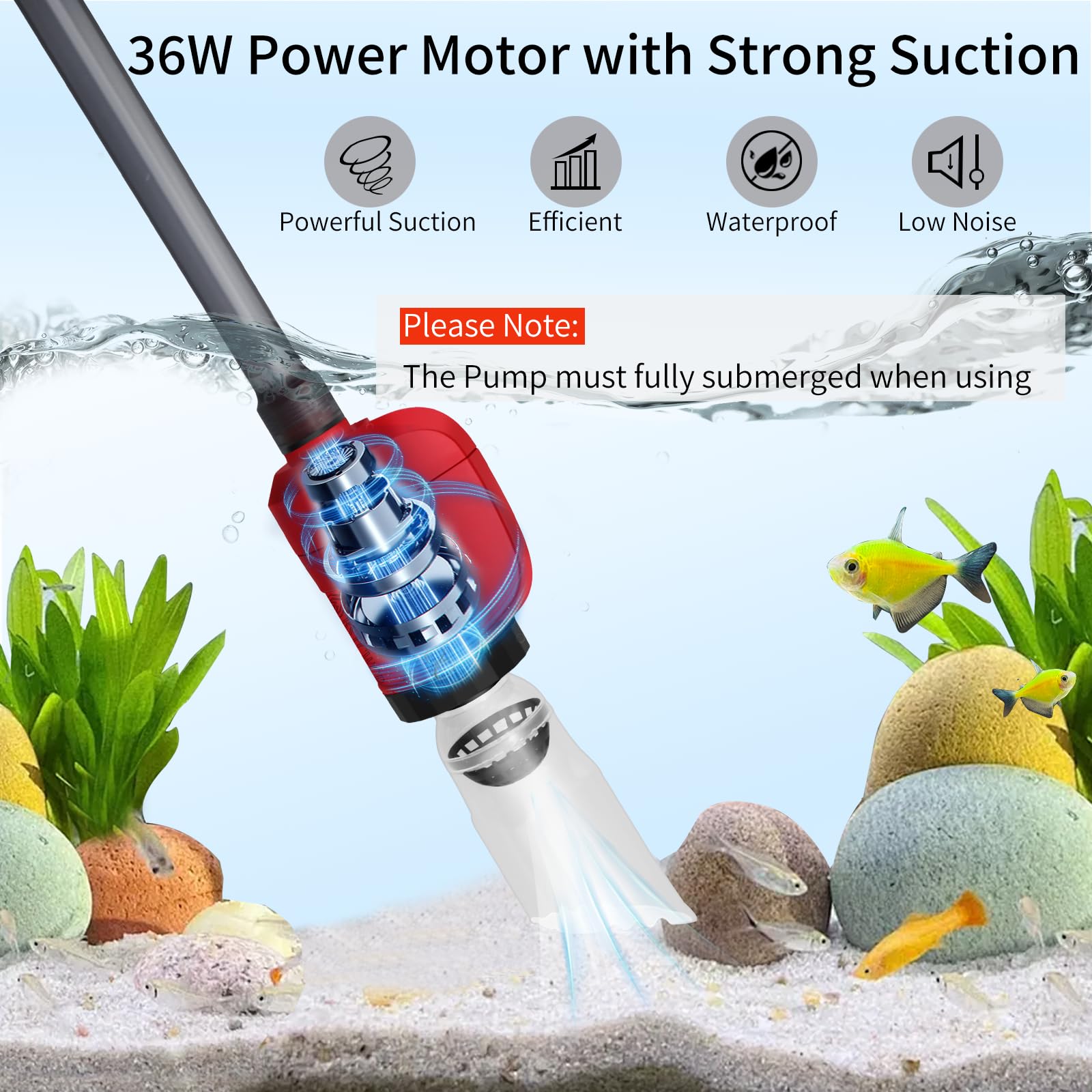 BSTCWCP electric aquarium vacuum cleaner attachments showcase versatile 6-in-1 cleaning tasks.
