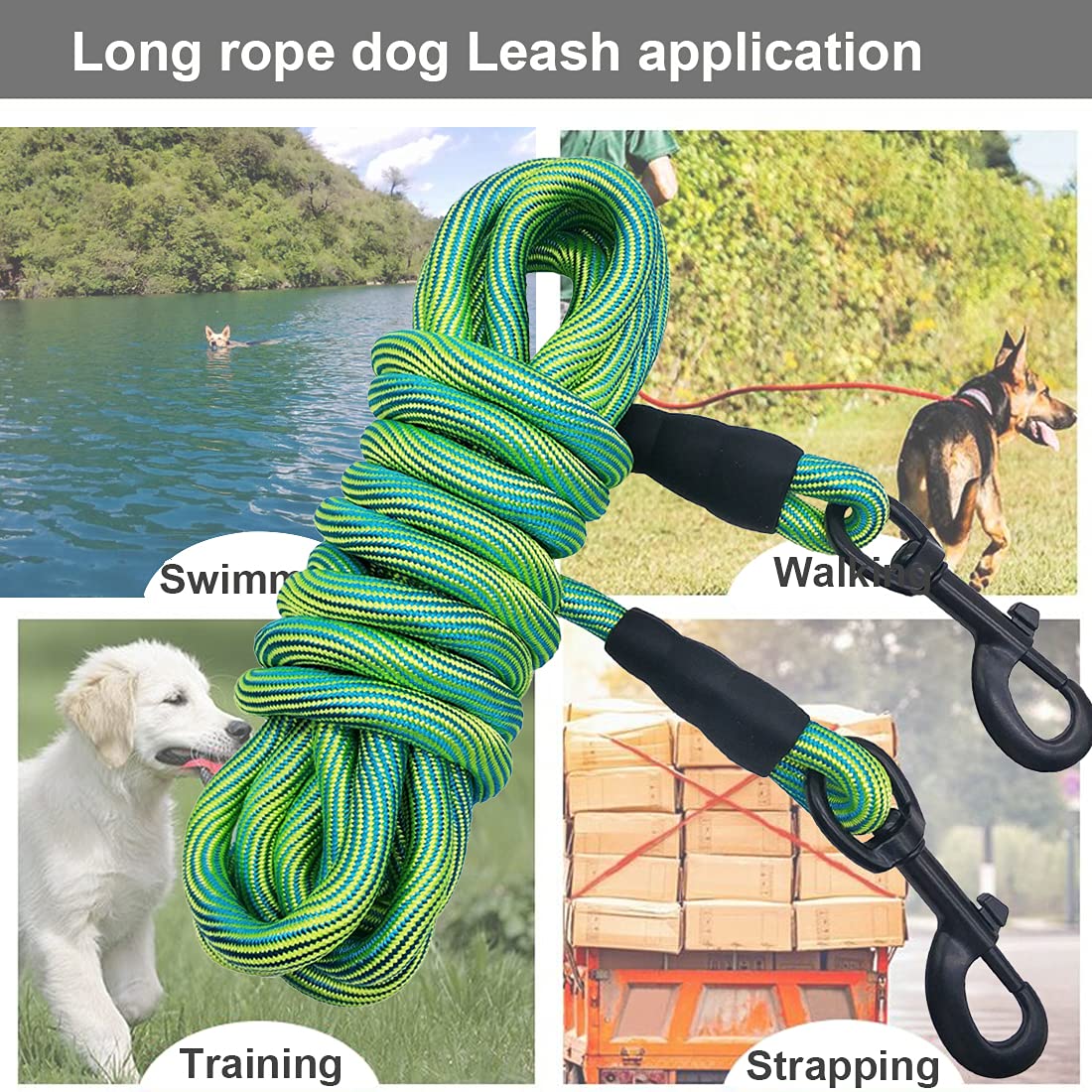 BTINESFUL dog tie-out rope yellow illustrates durable length for dockside or camping tether