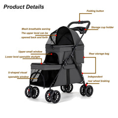 BUALR double dog stroller canopy offers sun shade and comfort for pets
