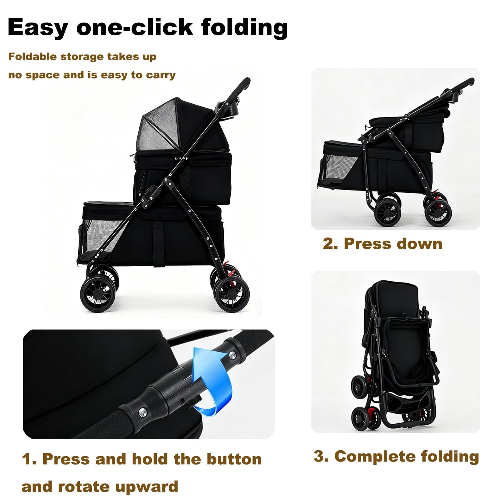 BUALR double dog stroller folded demonstrates compact storage when not in use