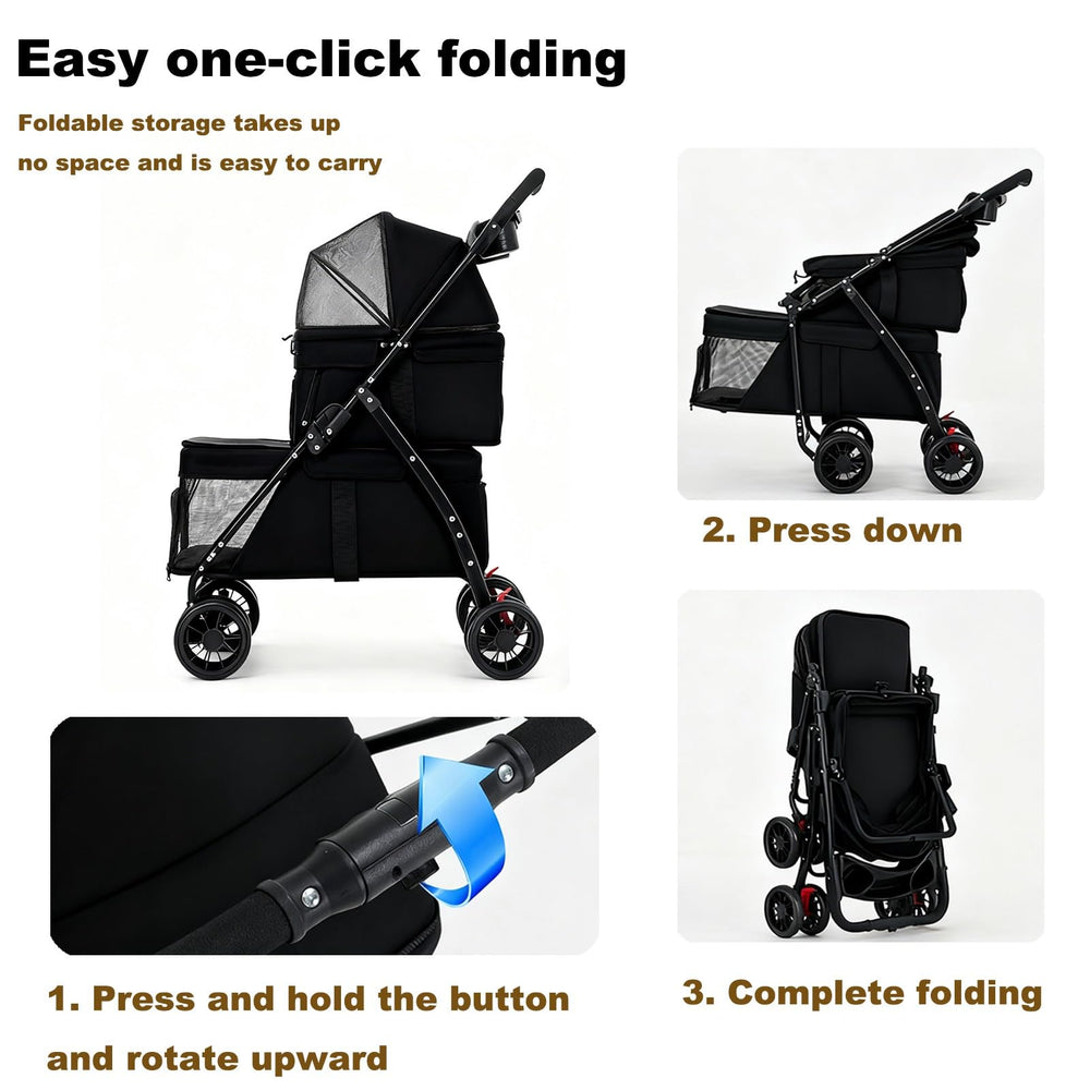 BUALR double dog stroller folded demonstrates compact storage when not in use