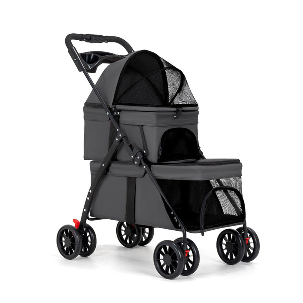 BUALR double dog stroller front view shows two-pet capacity for park strolls