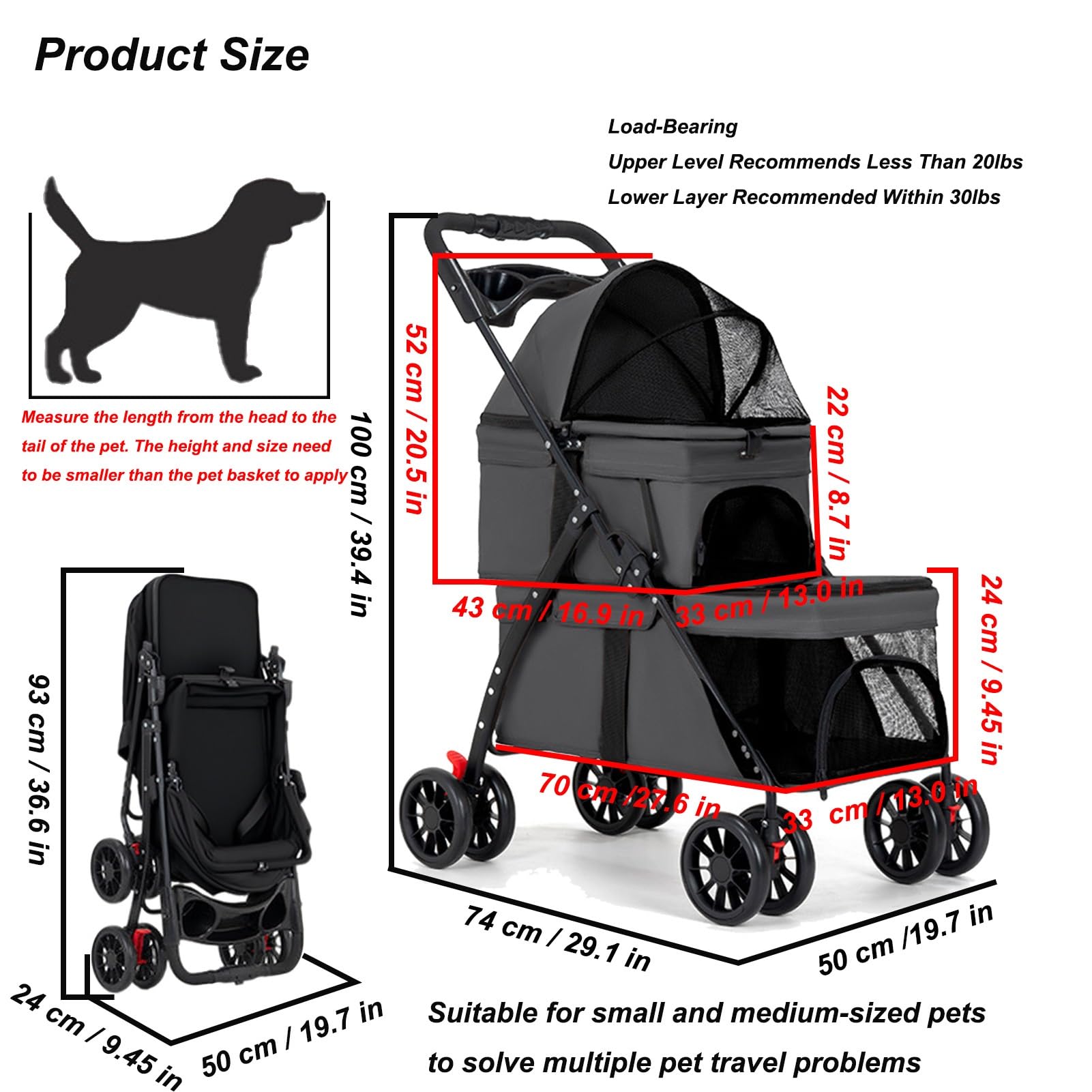 BUALR double dog stroller side view illustrates versatile all-terrain wheels and stability
