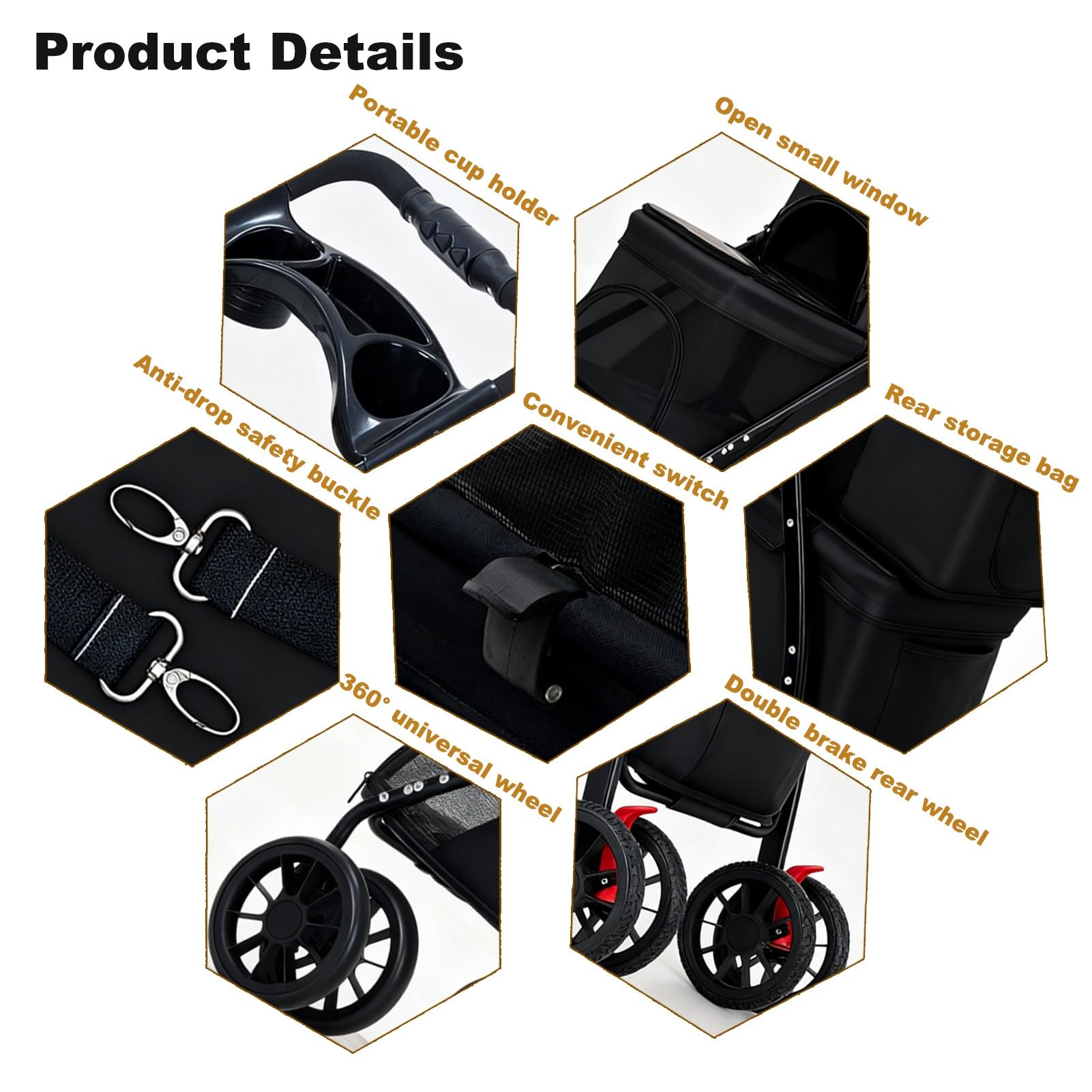 BUALR double dog stroller wheels display 6-inch all-terrain design smoothing rough surfaces