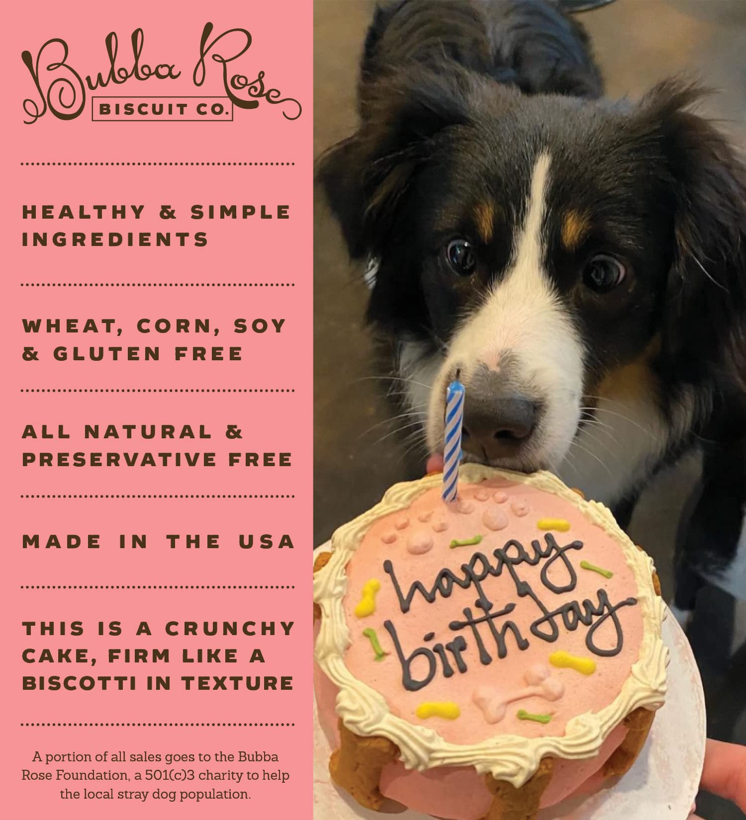 Bubba Rose Pink Dog Birthday Cake ingredients emphasize natural components