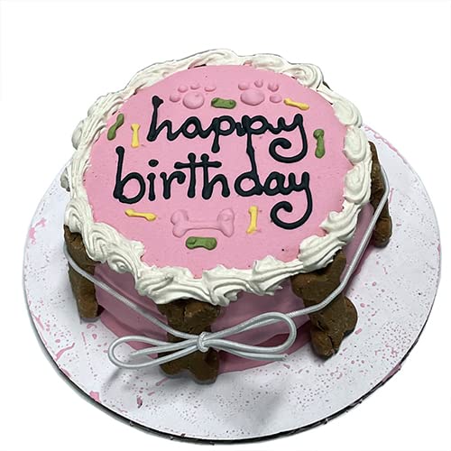 Bubba Rose Pink Dog Birthday Cake whole shows a crunchy celebration treat