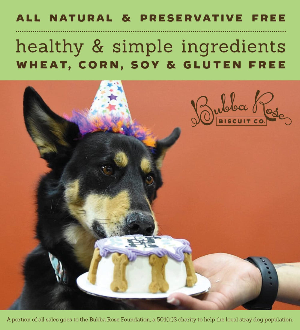Bubba Rose White Dog Birthday Cake slice-ready pieces demonstrate easy serving for sharing with dogs.