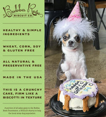Bubba Rose White Dog Birthday Cake USA bakery shot emphasizes handcrafted baking quality.