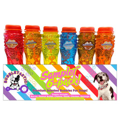 Bubbletastic dog bubble sampler bacon bottle ready for fetch play
