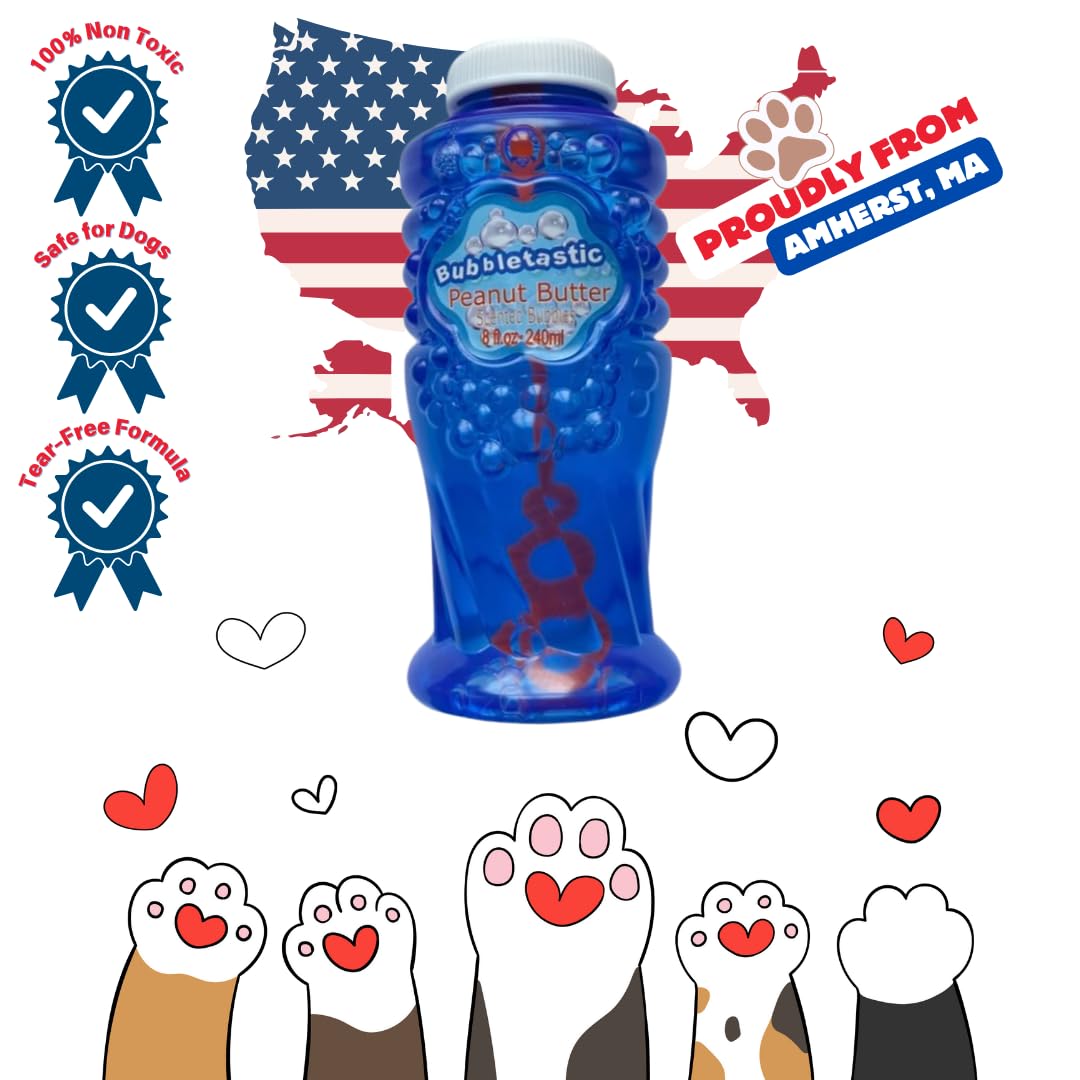 Bubbletastic peanut butter dog bubbles outdoor play scene — durable foam for active pets.