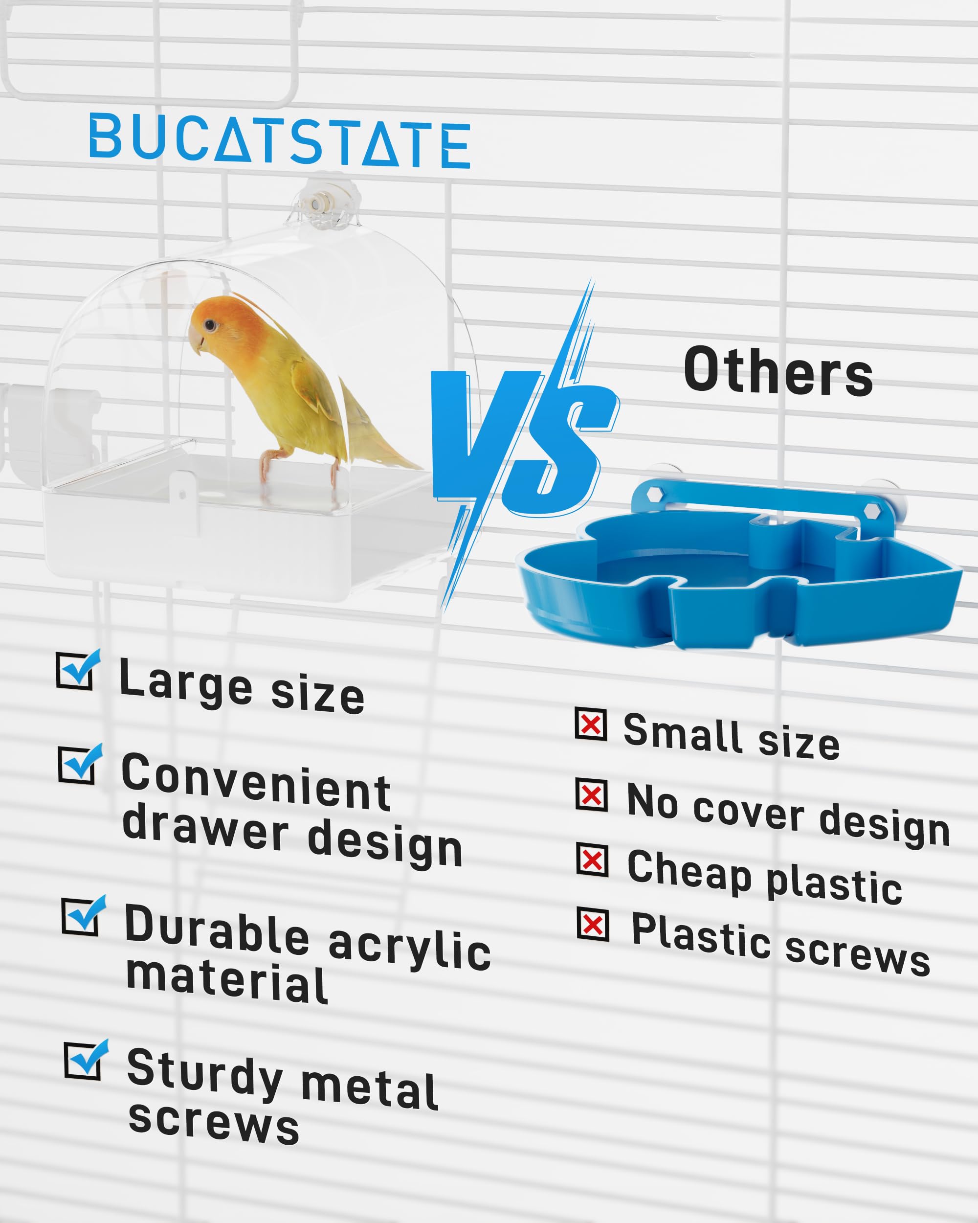BUCATSTATE 3in1-bath-bowl-house design lets you switch between bath, seed bowl, or shelter.
