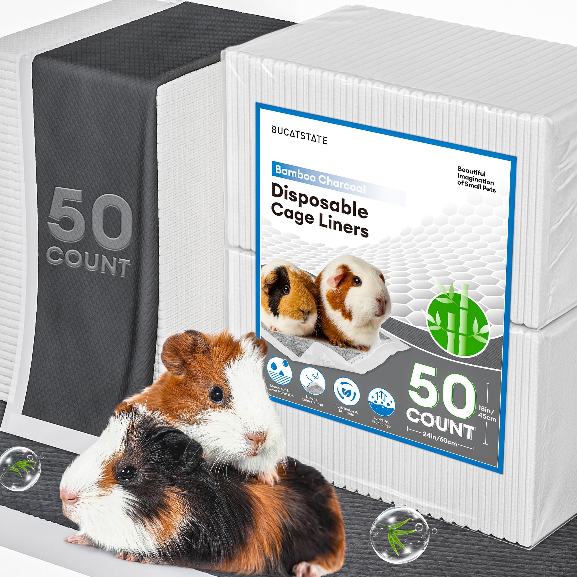BUCATSTATE guinea pig cage liners 50-count showing mess-free setup