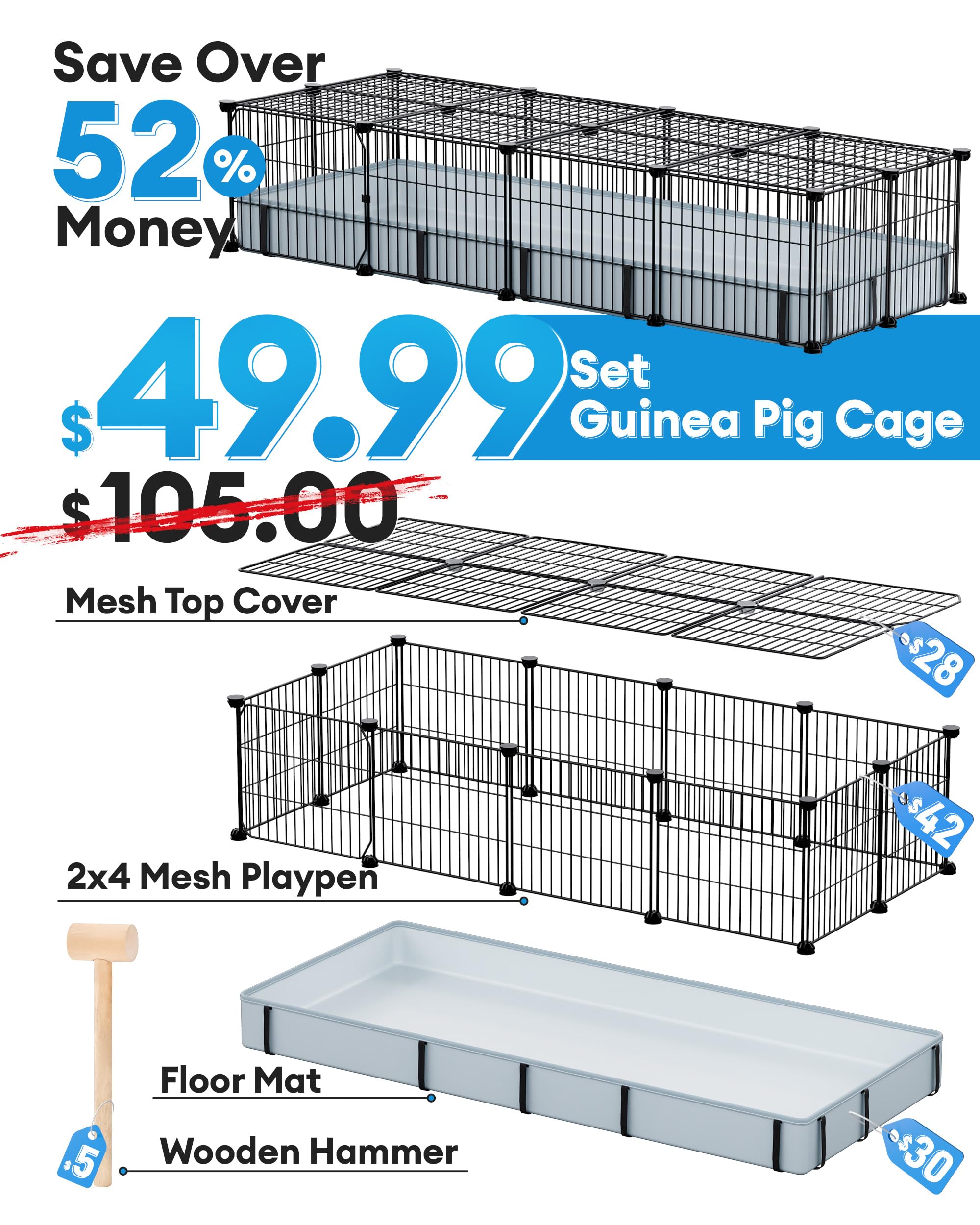 BUCATSTATE guinea-pig-cage waterproof-mat included for quick cleaning