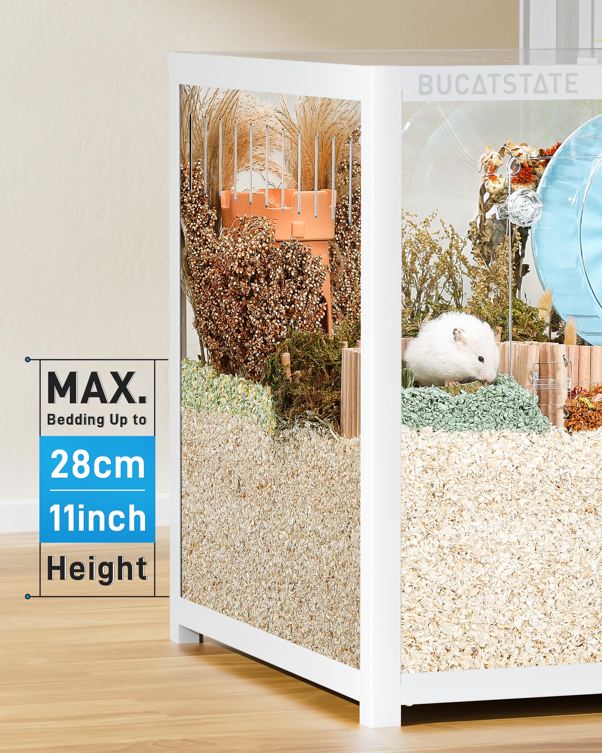 BUCATSTATE Hamster Cage 3.0 deep-bedding area reveals ample space for comfortable bedding.