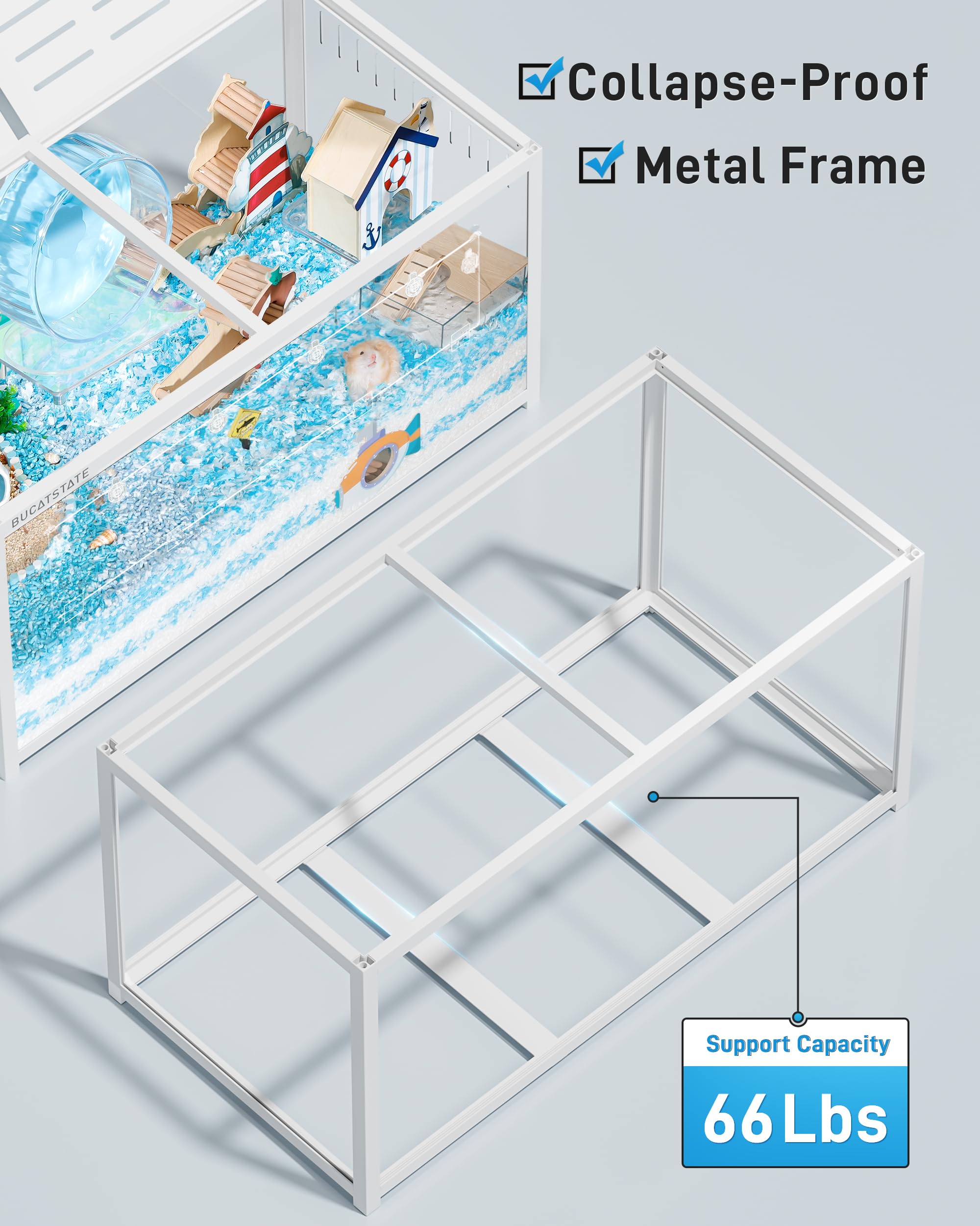 BUCATSTATE Hamster Cage 3.0 stackable feature shows expandable habitats.