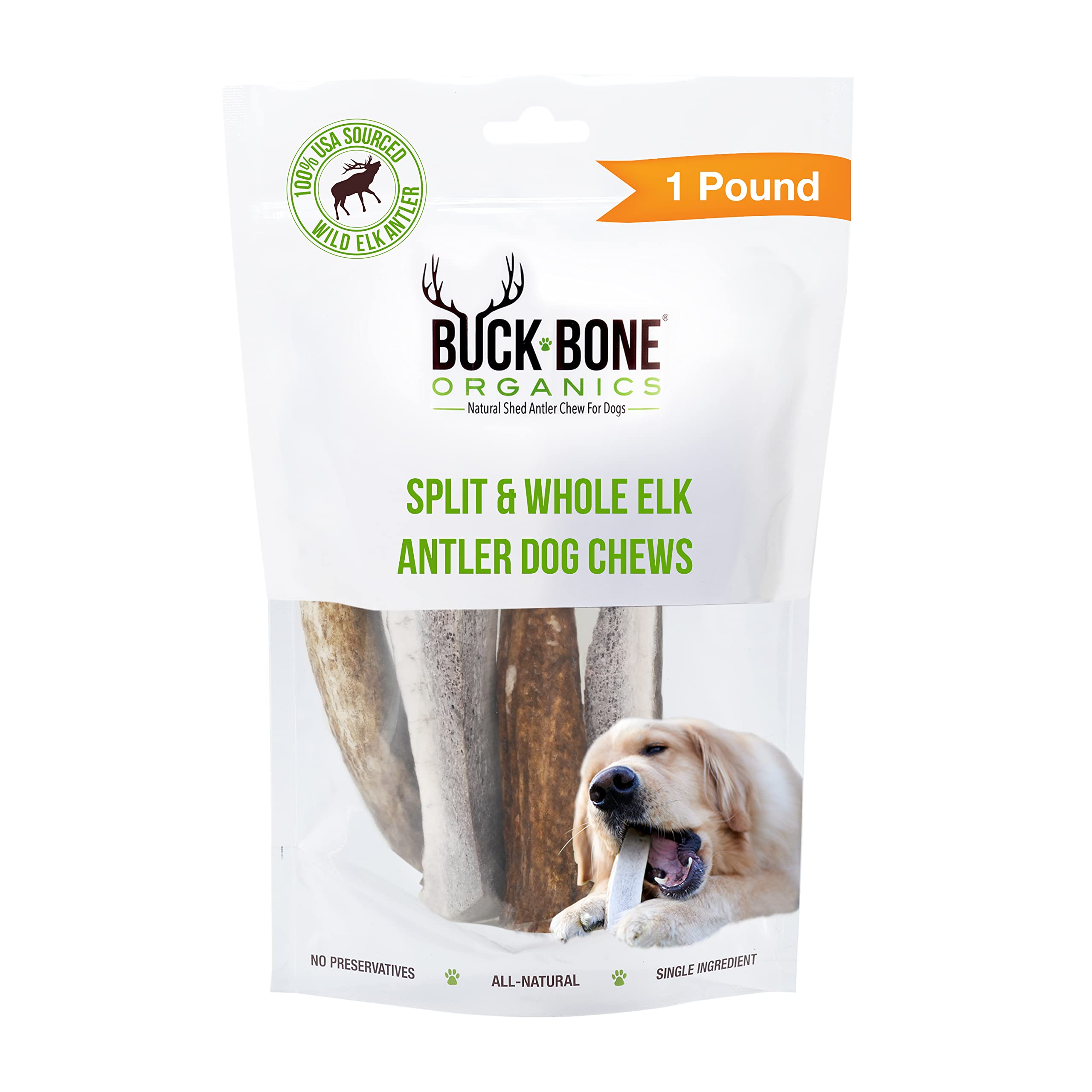 Buck Bone Organics elk antler dog chew long-lasting surface ideal for aggressive chewers.